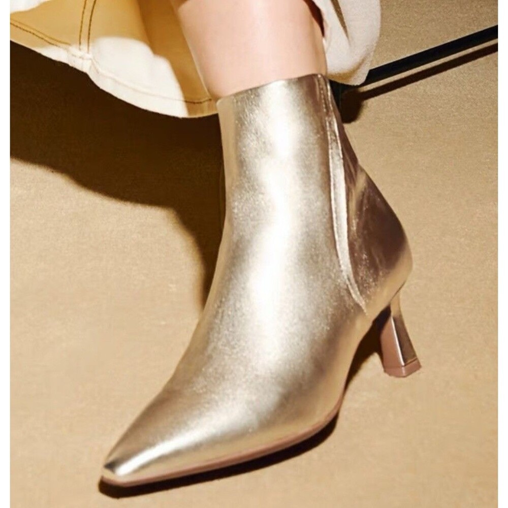 Naturalizer Womens Gold Deesha Pointed Toe Dress Booties Shoes Size 5M